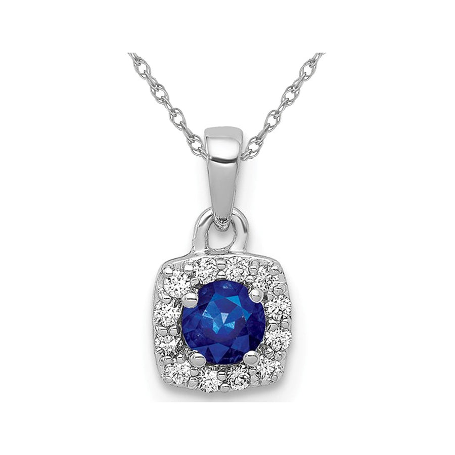 1/5 Carat (ctw) Natural Blue Sapphire Halo Pendant Necklace in 14K White Gold  with Diamonds and Chain Image 1