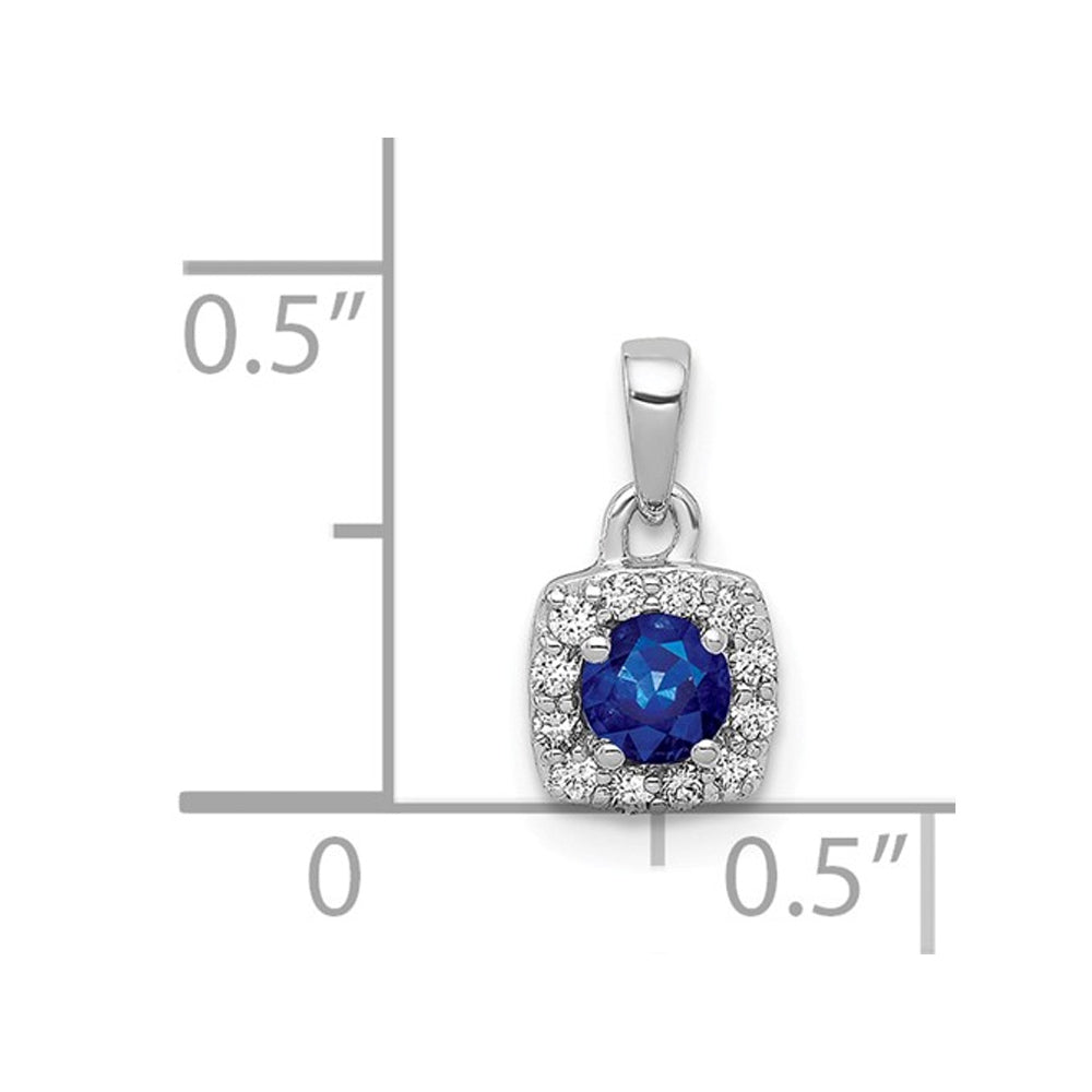 1/5 Carat (ctw) Natural Blue Sapphire Halo Pendant Necklace in 14K White Gold  with Diamonds and Chain Image 2