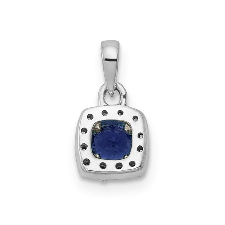 1/5 Carat (ctw) Natural Blue Sapphire Halo Pendant Necklace in 14K White Gold  with Diamonds and Chain Image 3