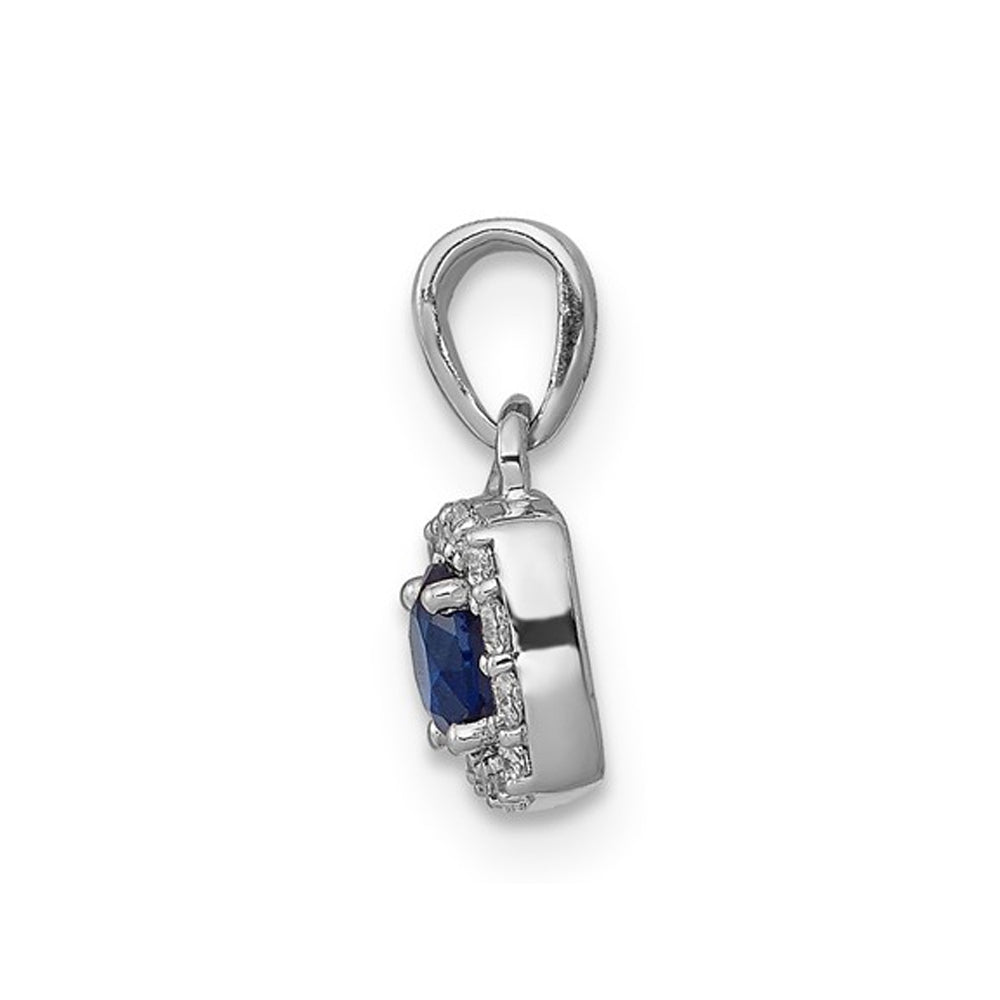 1/5 Carat (ctw) Natural Blue Sapphire Halo Pendant Necklace in 14K White Gold  with Diamonds and Chain Image 4
