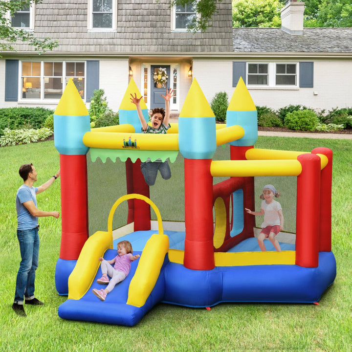 Inflatable Bounce House Slide Jumping Castle w/ Tunnels Ball Pit and 480W Blower Image 3
