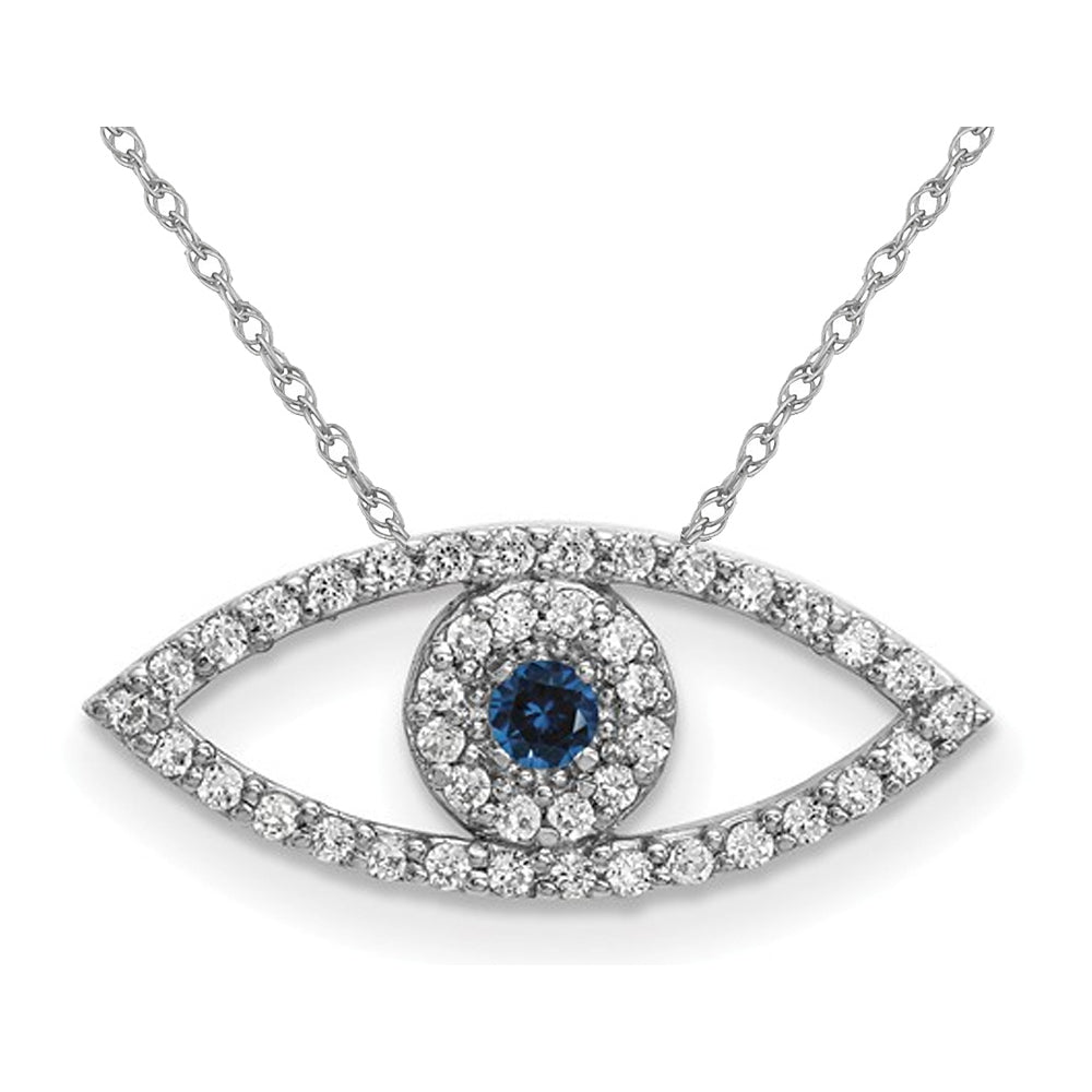 1/20 Carat (ctw) Natural Blue Sapphire Evil Eye Pendant Necklace in 14K White Gold with Diamonds and Chain Image 1