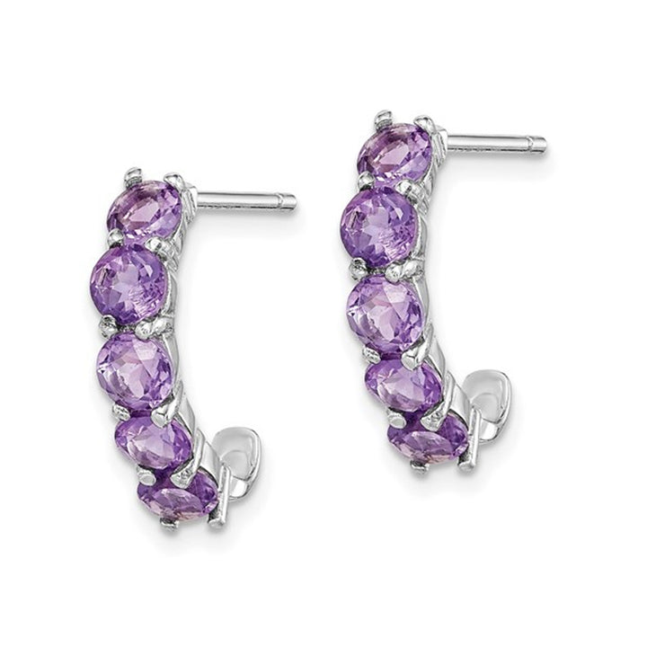 Amethyst J-Hoop Earrings in Sterling Silver Image 2