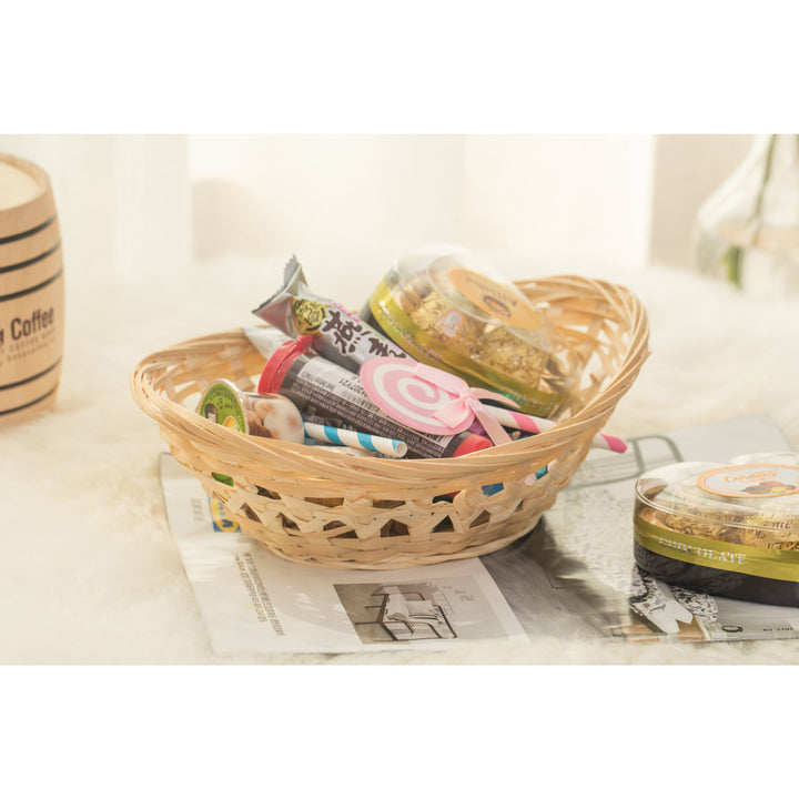 Bamboo Oval Storage Baskets Set of 5 Natural Kitchen Display Trays Organizer Image 3