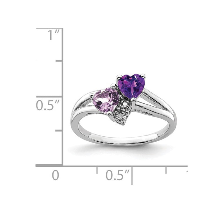 Amethyst and Pink Quartz Heart Promise Ring 4/5 Carat (ctw) in Sterling Silver Image 3