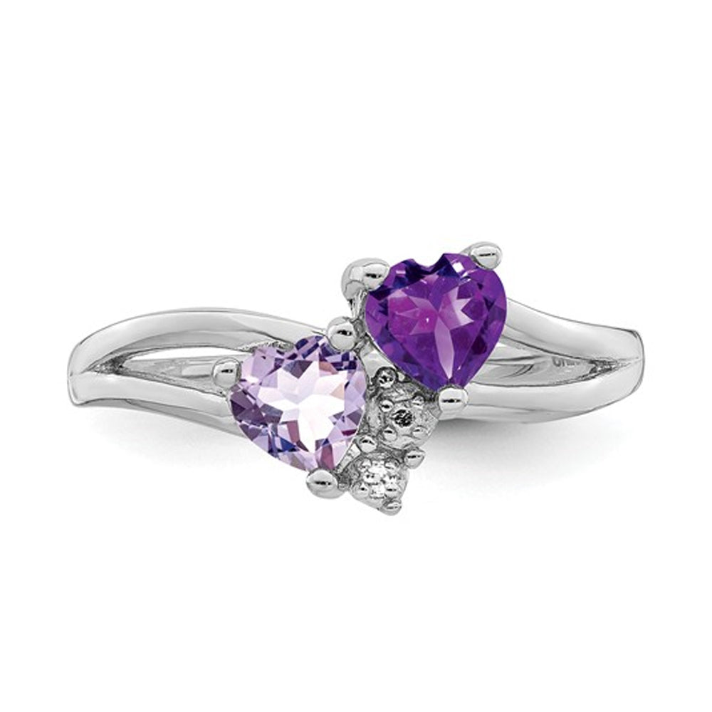 Amethyst and Pink Quartz Heart Promise Ring 4/5 Carat (ctw) in Sterling Silver Image 2
