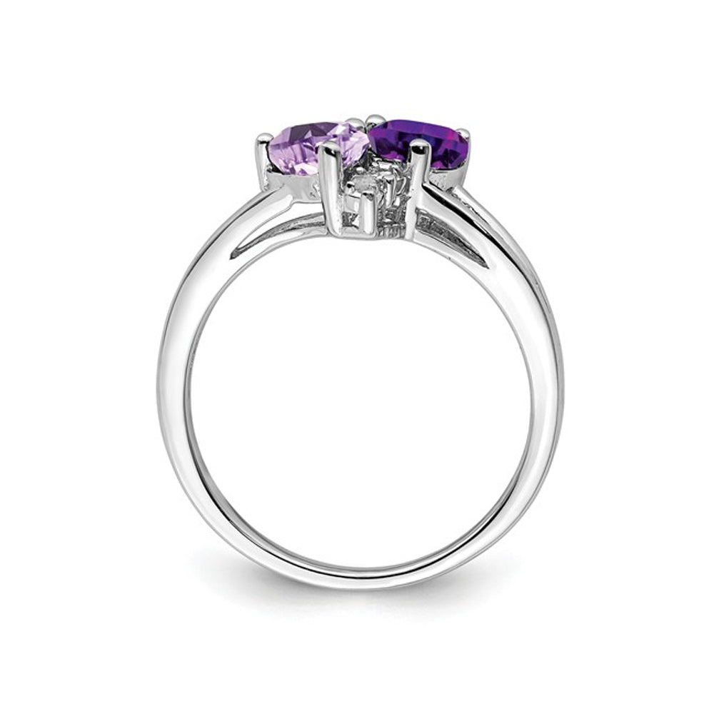 Amethyst and Pink Quartz Heart Promise Ring 4/5 Carat (ctw) in Sterling Silver Image 4