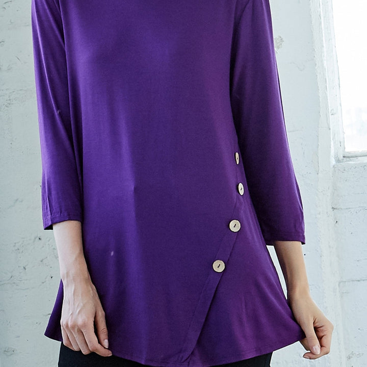 Asymmetrical Button Solid Top Image 6