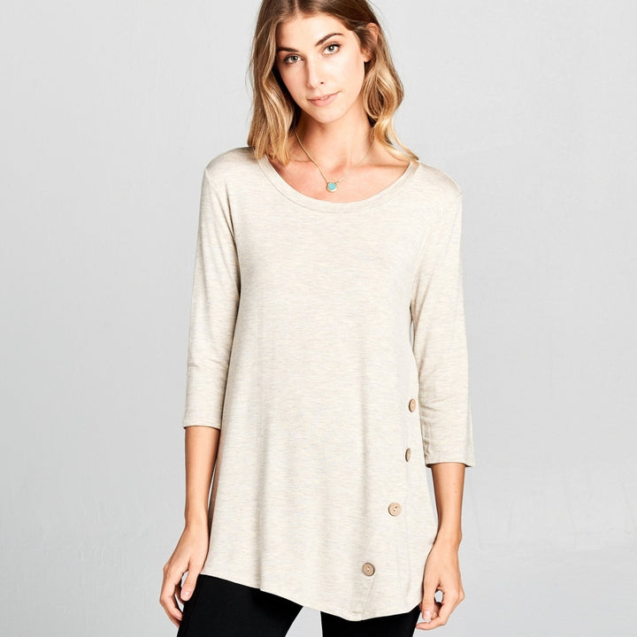 Asymmetrical Button Solid Top Image 9