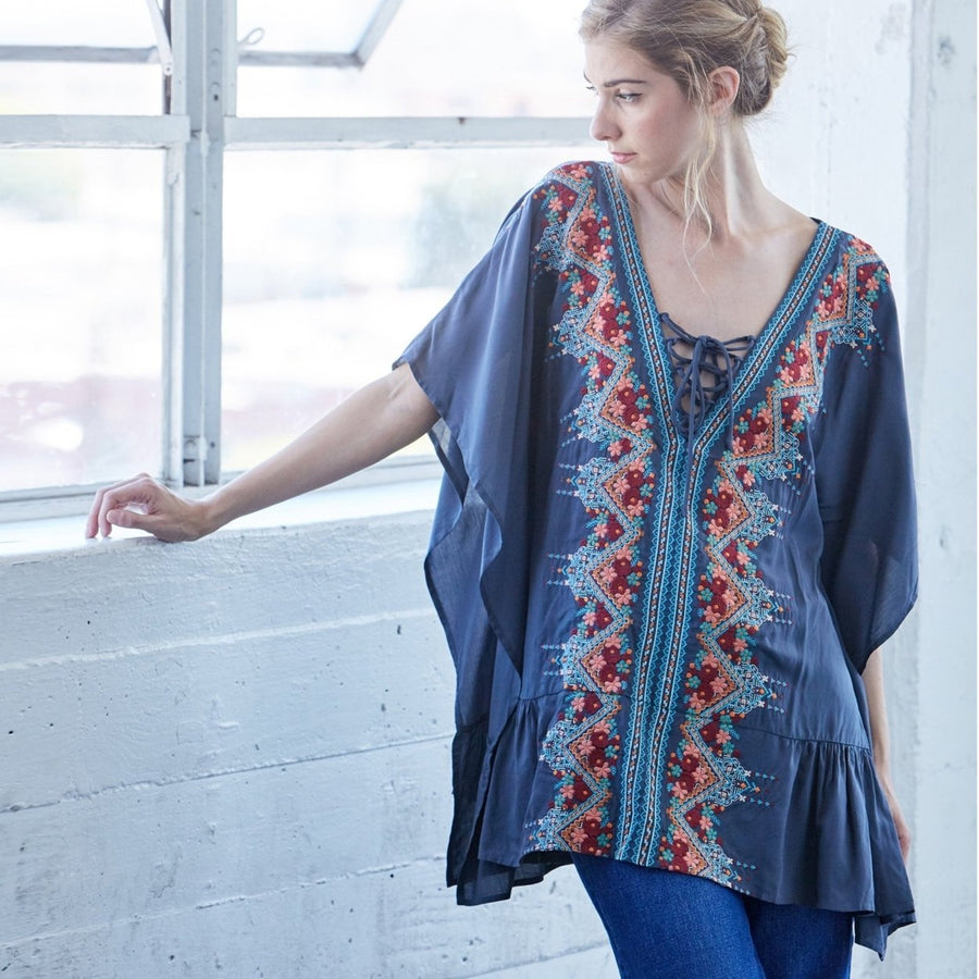 Florid Embroidery Kimono Top Image 1