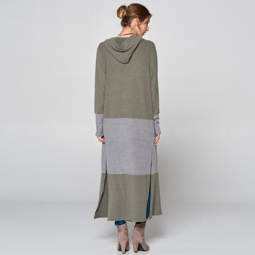 Olive and Gray Long Cardigan Image 4
