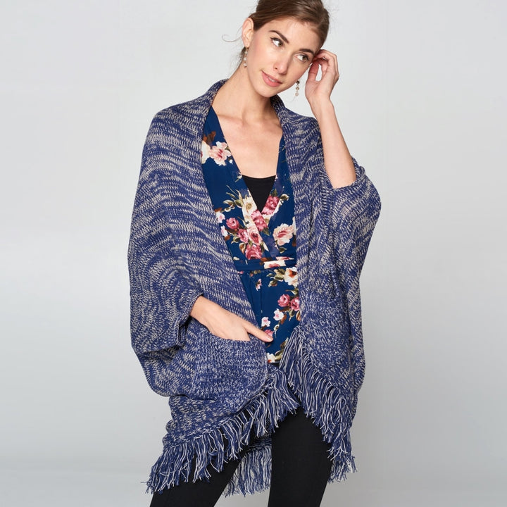 Oversized Marled Fringe Cardigan Image 1