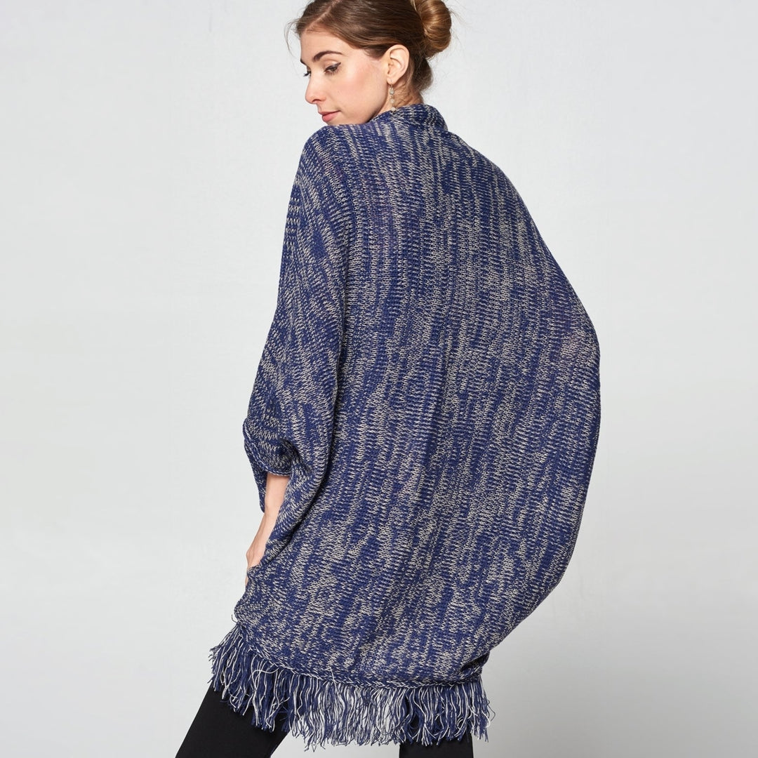 Oversized Marled Fringe Cardigan Image 2