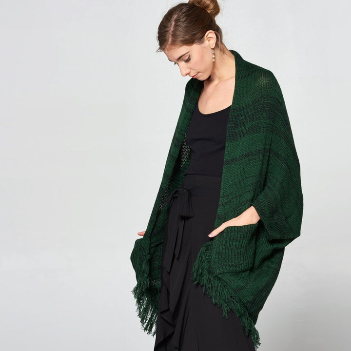 Oversized Marled Fringe Cardigan Image 4