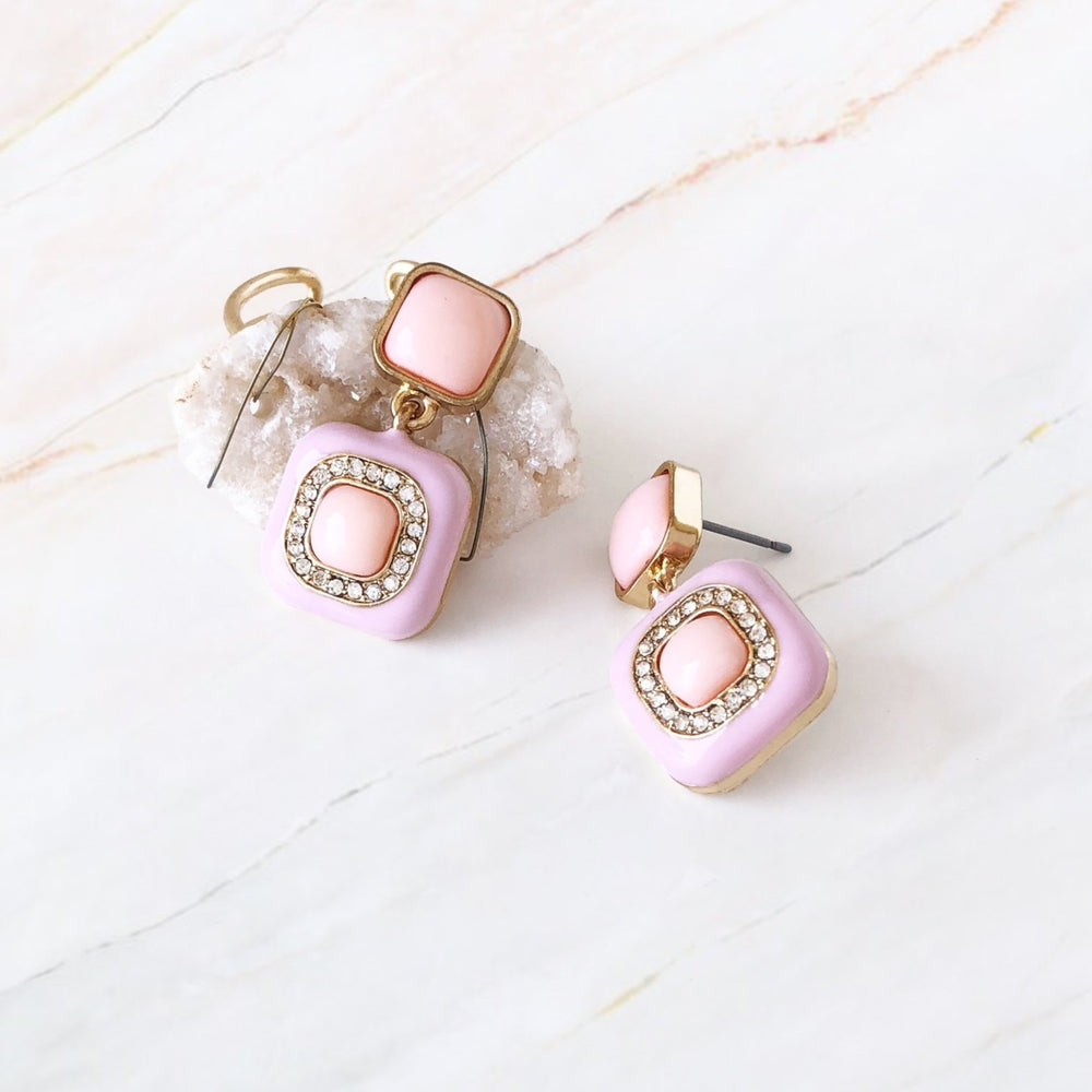 Pink Cushion Drop Earrings Image 2