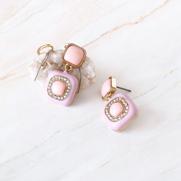 Pink Cushion Drop Earrings Image 2