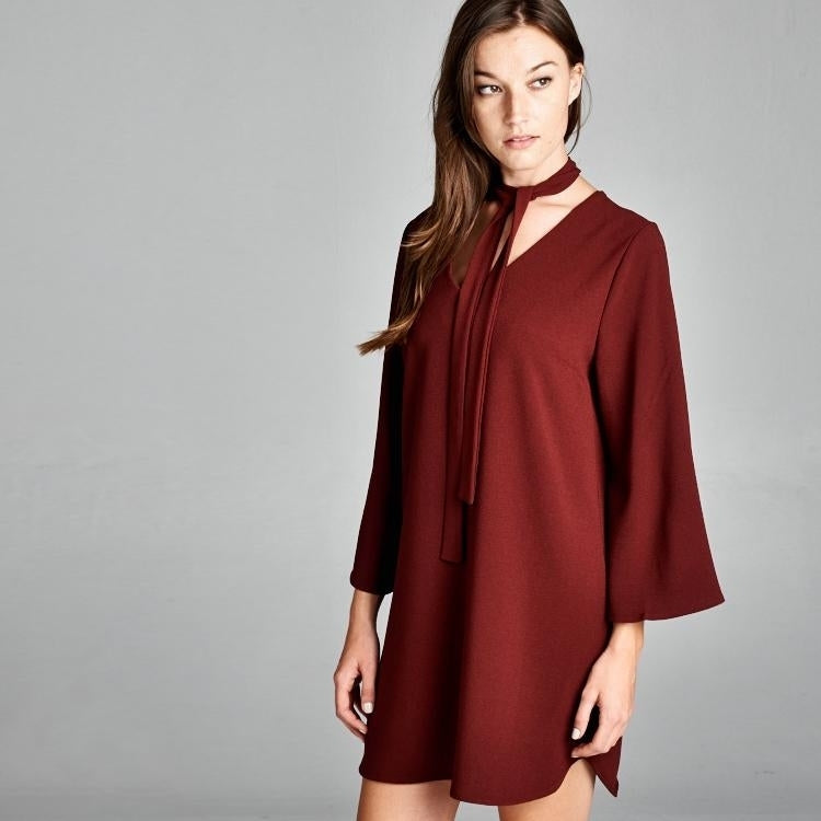 Tie-Neck Shift Dress Image 1