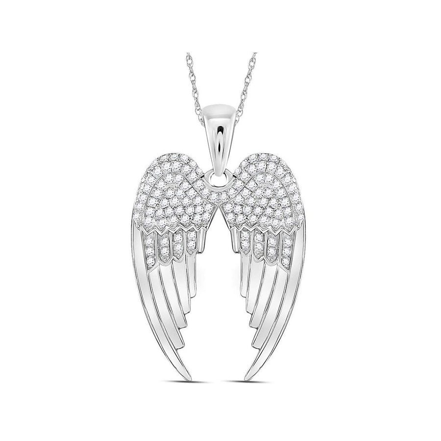 2/5 Carat (ctw I-JI2-I3) Diamond Angel Wings Pendant Necklace in Sterling Silver with Chain Image 1