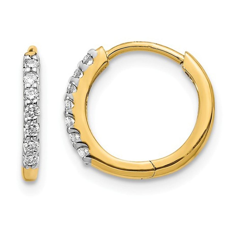 1/8 Carats (ctw I2-I3) Diamond Hoop Hinged Earrings in 14K Yellow Gold Image 1