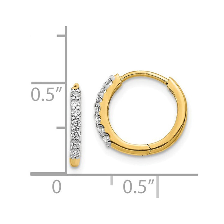 1/8 Carats (ctw I2-I3) Diamond Hoop Hinged Earrings in 14K Yellow Gold Image 2