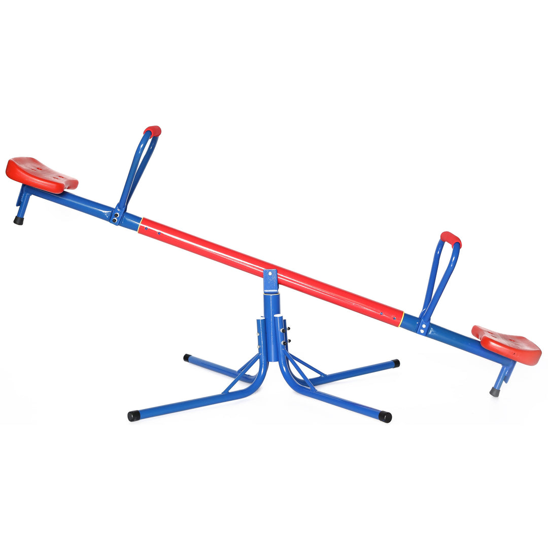 Outdoor Red and Blue Metal Rotating Seesaw Image 3