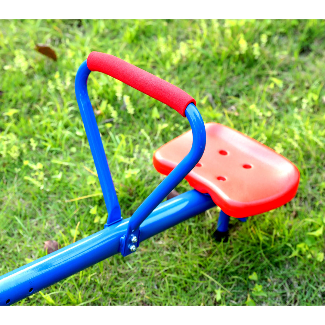 Outdoor Red and Blue Metal Rotating Seesaw Image 4