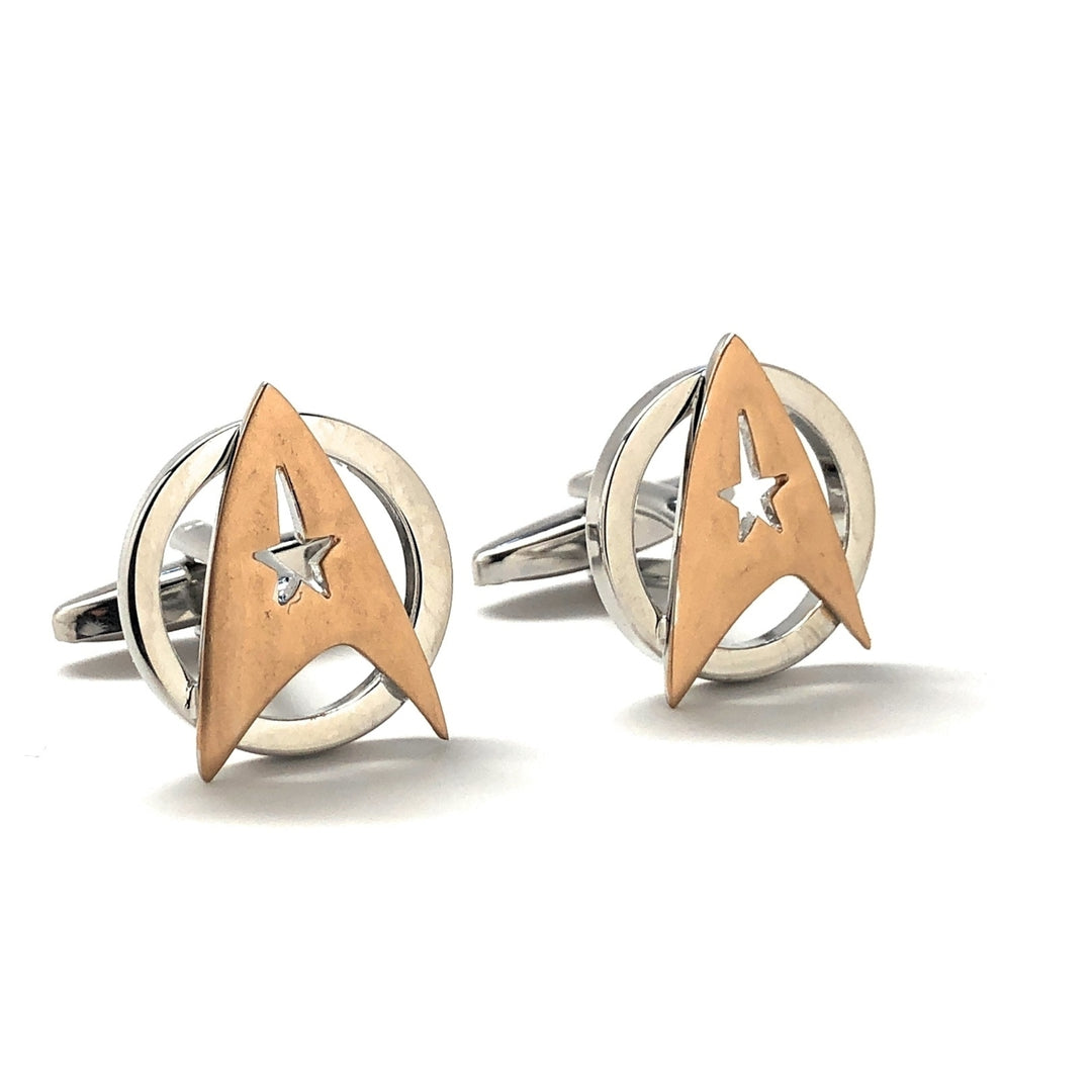 Star Trek Gold Space Badge Custom Cufflinks Cleaver Unique SI FI Wear Starfleet Academy Fleet Cosplay Image 1