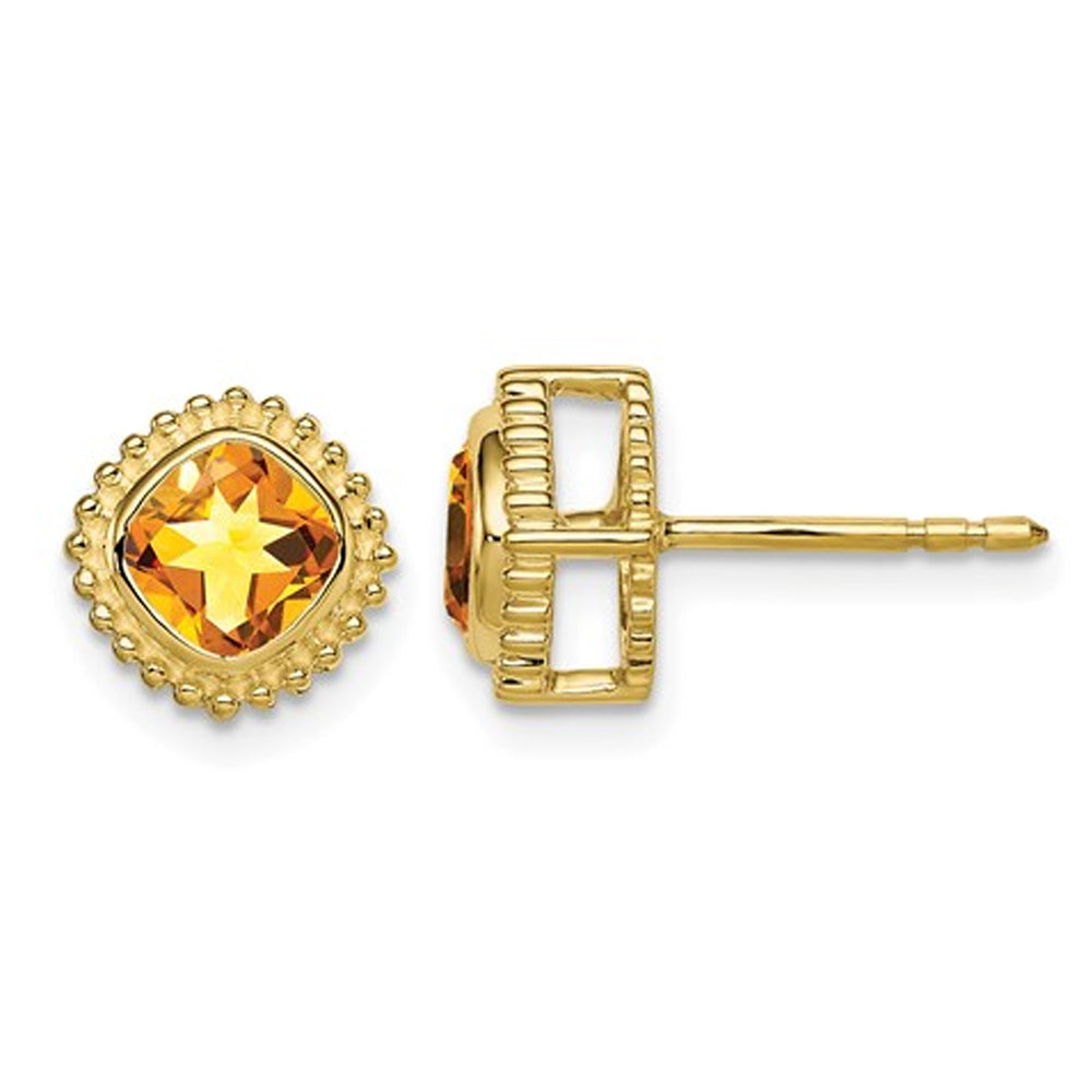 1.00 Carat (ctw) Cushion-Cut Citrine Button Post Earrings in 10K Yellow Gold Image 1