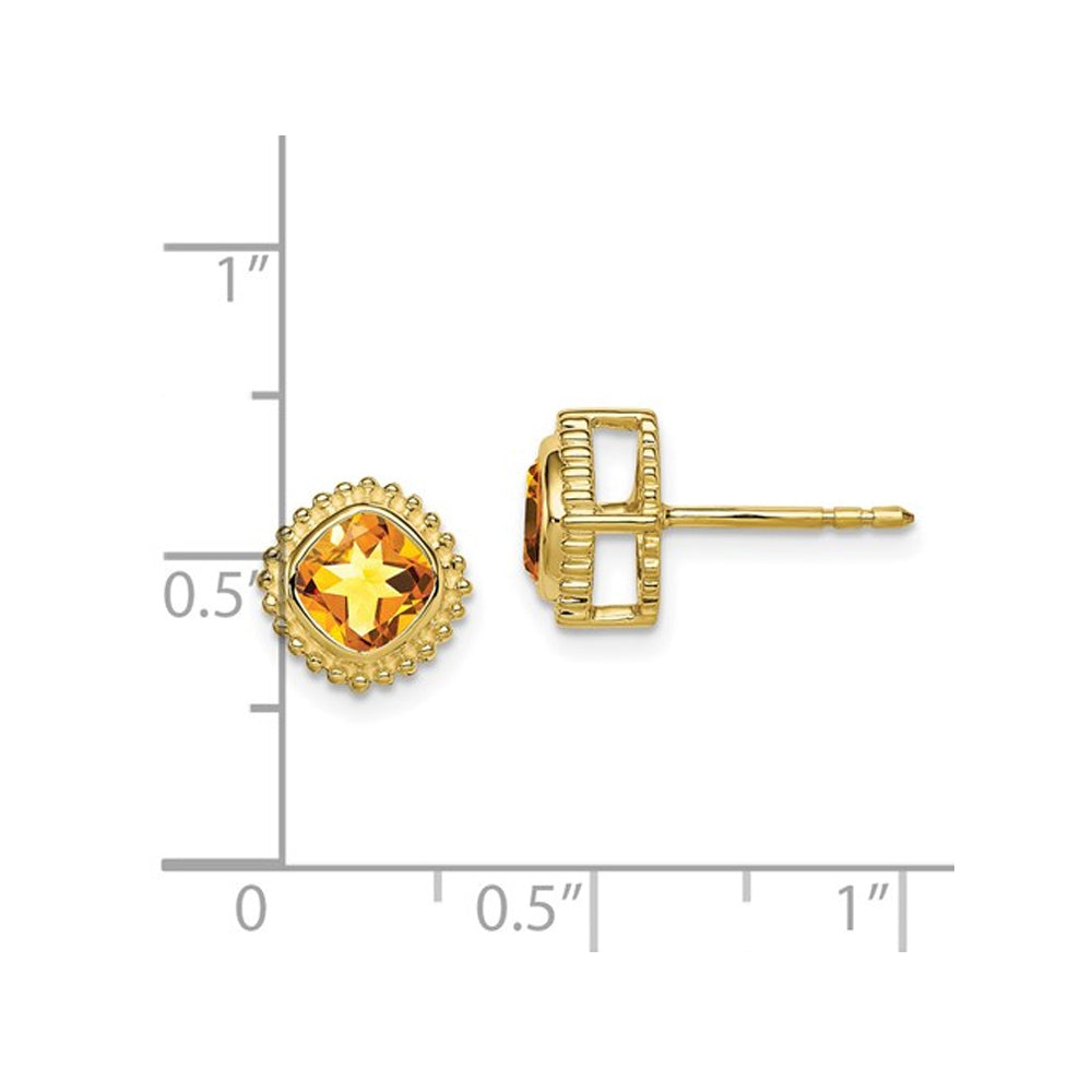 1.00 Carat (ctw) Cushion-Cut Citrine Button Post Earrings in 10K Yellow Gold Image 2