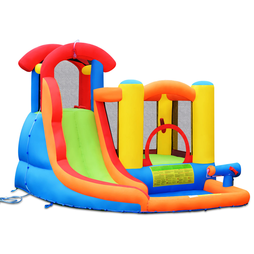 Inflatable Bounce House Water Slide w/ Climbing Wall Splash Pool Water Cannon Image 1