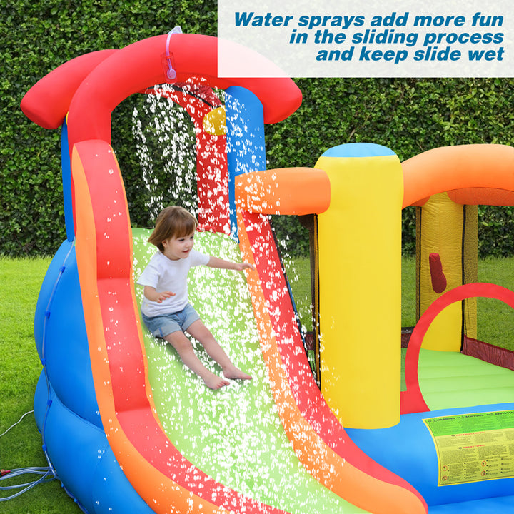 Inflatable Bounce House Water Slide w/ Climbing Wall Splash Pool Water Cannon Image 6