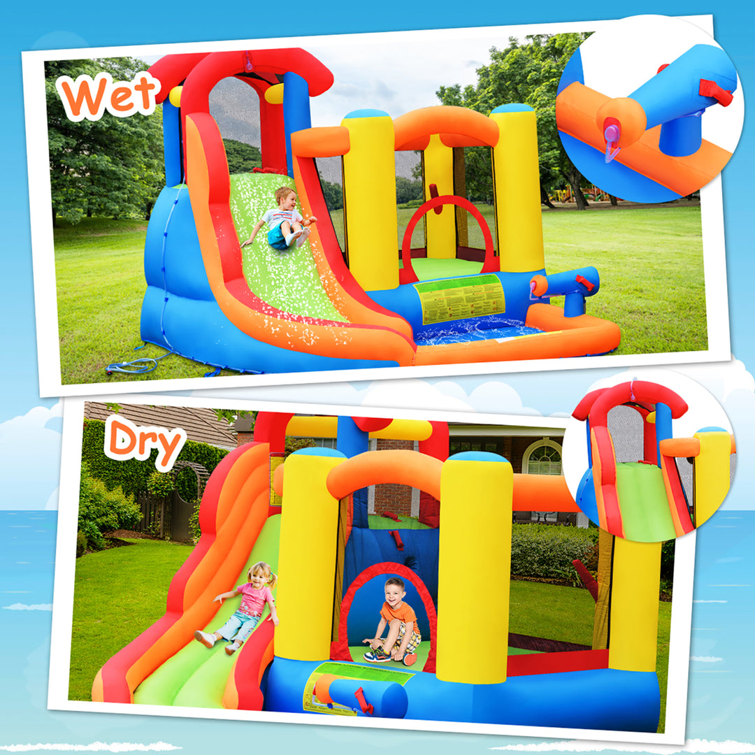 Inflatable Bounce House Water Slide w/ Climbing Wall Splash Pool Water Cannon Image 7