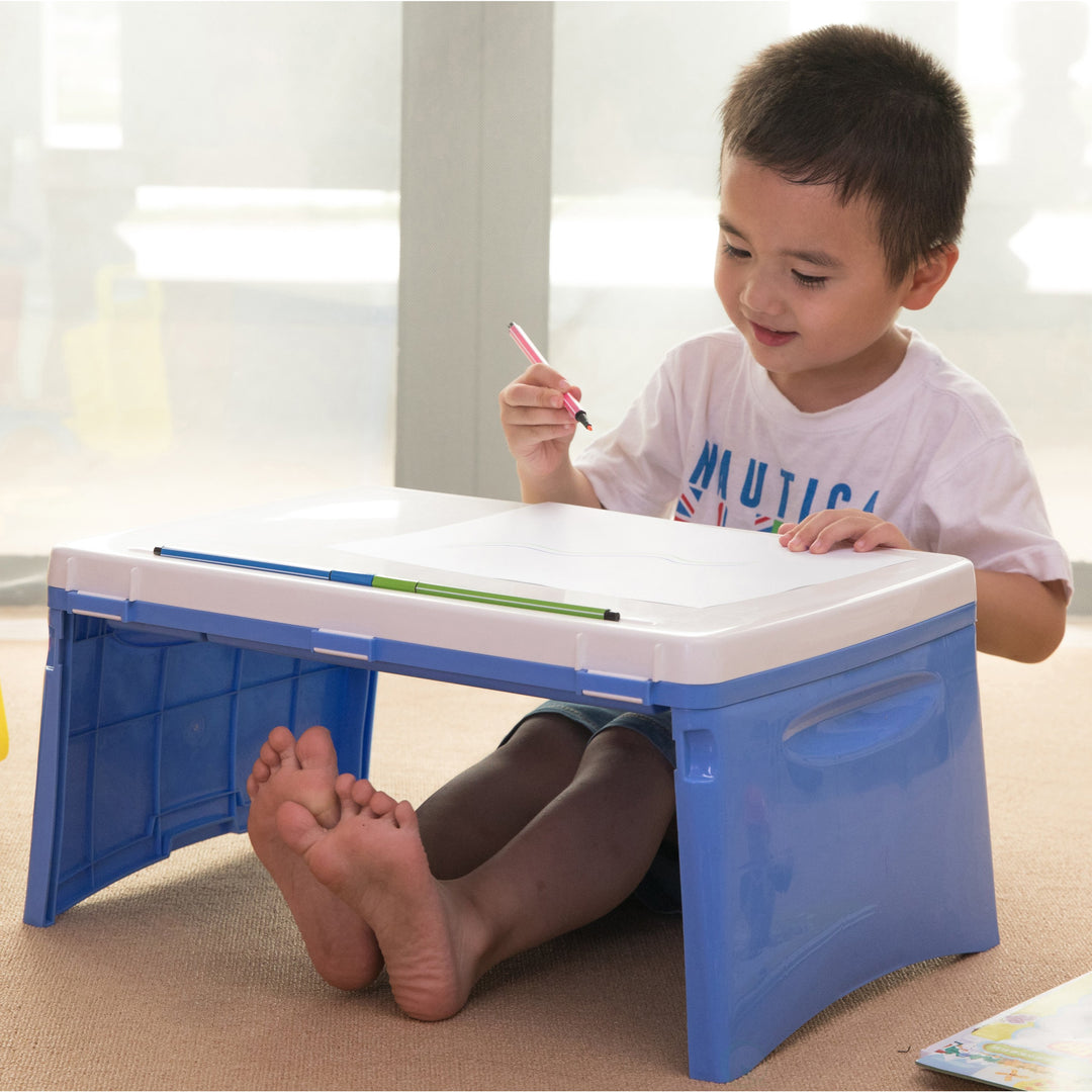 Blue White Kids Lap Tray Foldable Portable Plastic 20.5x13 Ideal for Study Image 2