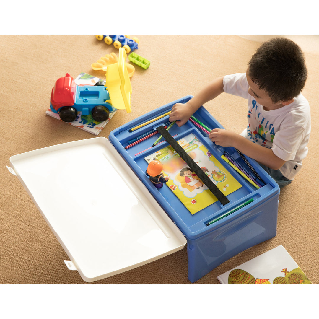 Blue White Kids Lap Tray Foldable Portable Plastic 20.5x13 Ideal for Study Image 3