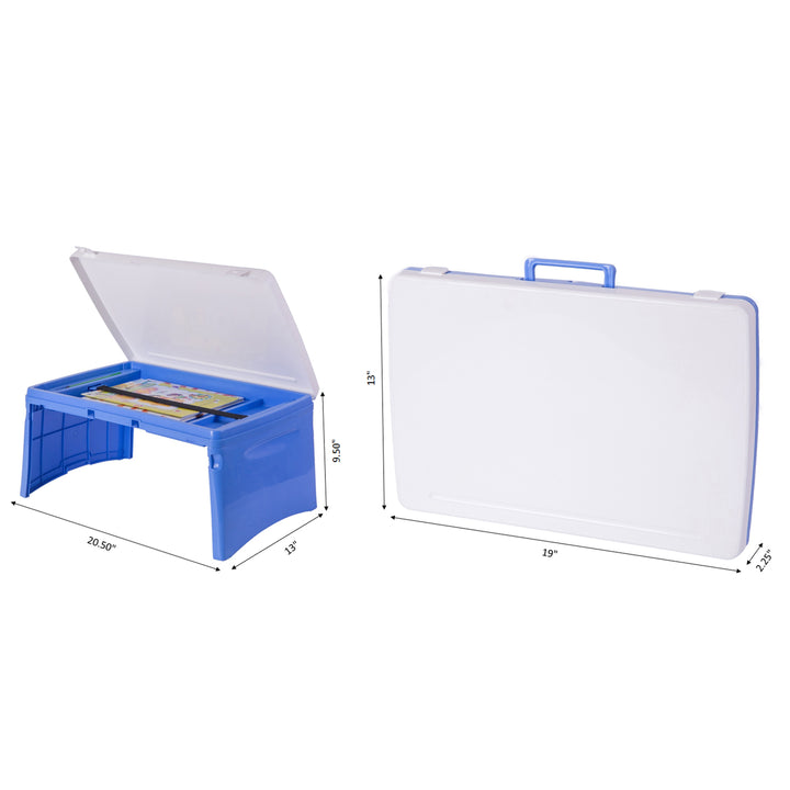 Blue White Kids Lap Tray Foldable Portable Plastic 20.5x13 Ideal for Study Image 6