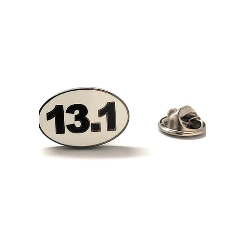 Half Marathon PinWhit and Black Enamel Pin Runner Tie Tack Image 1