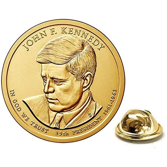 John F. Kennedy Presidential Dollar Lapel PinUncirculated One Gold Dollar Coin Enamel Pin Image 1