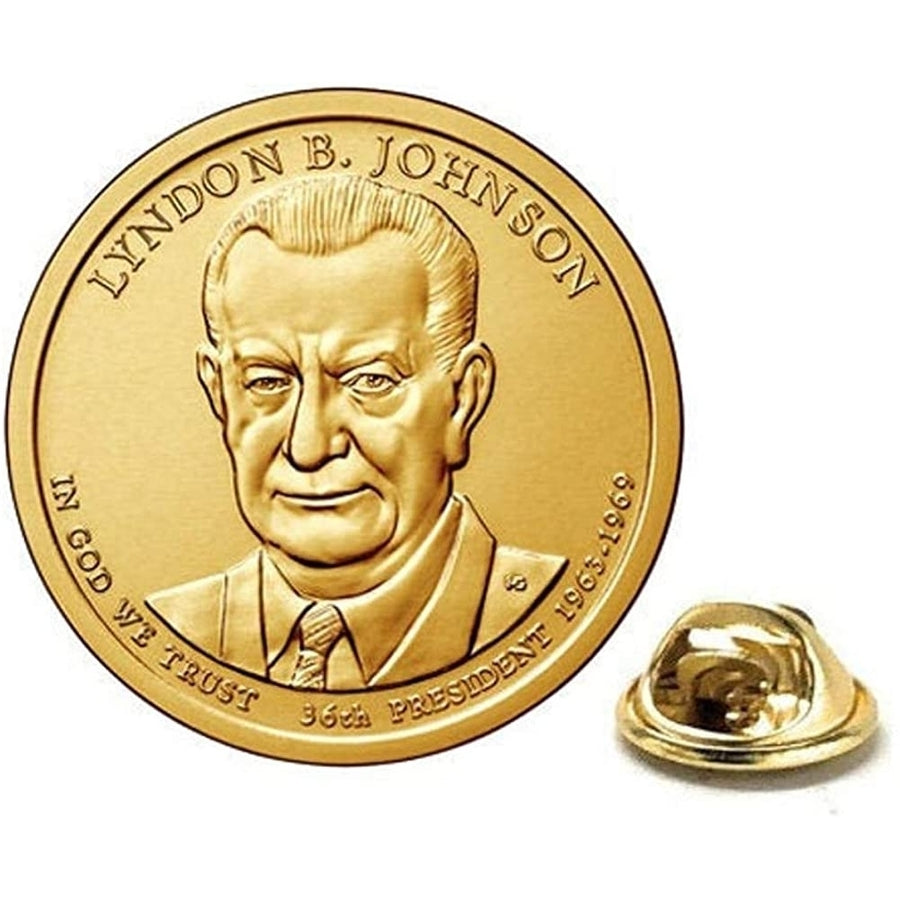 Lyndon B. Johnson Presidential Dollar Lapel PinUncirculated One Gold Dollar Coin Enamel Pin Image 1