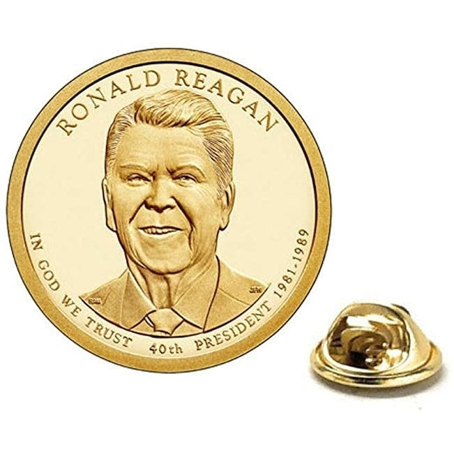 Ronald Reagan Presidential Dollar Lapel PinUncirculated One Dollar Coin Gold Pin Image 1