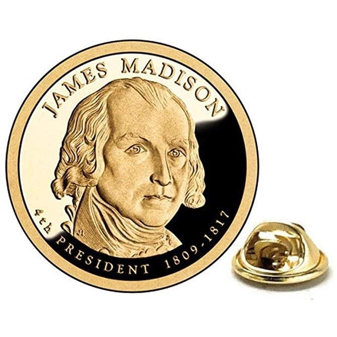 James Madison Presidential Dollar Lapel PinUncirculated One Dollar Coin Gold Pin Image 1