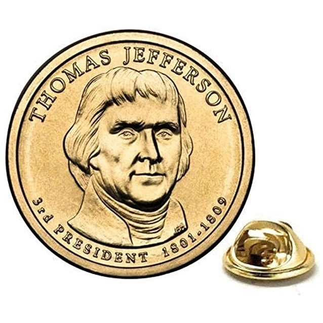 Thomas Jefferson Presidential Dollar Lapel PinUncirculated One Dollar Coin Gold Pin Image 1