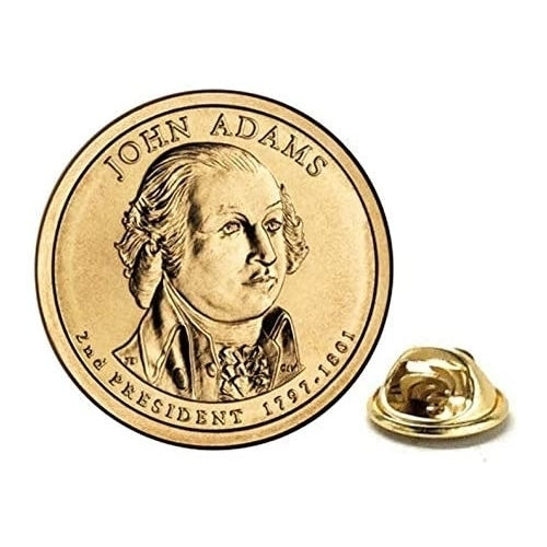 Presidential Dollar Lapel PinJohn Adams Uncirculated One Dollar Coin Gold Pin Image 1