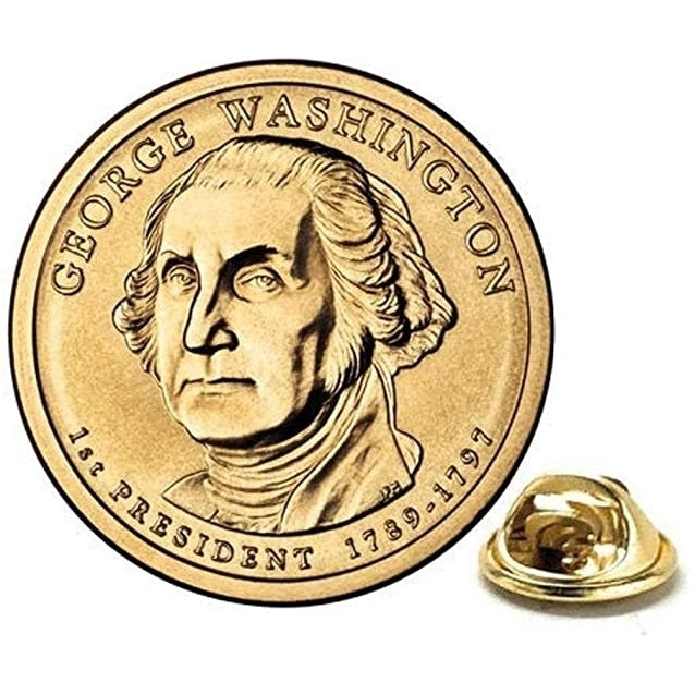 Presidential Dollar Coin Lapel PinGeorge Washington Uncirculated One Dollar Coin Gold Pin Image 1