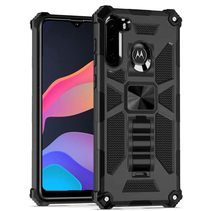 For Motorola Moto G8 / XT2045 Impact Protective Magnetic Car Mount Armor Kickstand Hybrid Case Cover Black Image 1