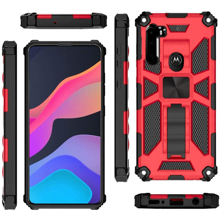 For Motorola Moto G8 / XT2045 Impact Protective Magnetic Car Mount Armor Kickstand Hybrid Case Cover Black Image 2