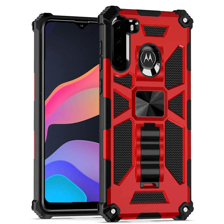 For Motorola Moto G8 / XT2045 Impact Protective Magnetic Car Mount Armor Kickstand Hybrid Case Cover Black Image 9