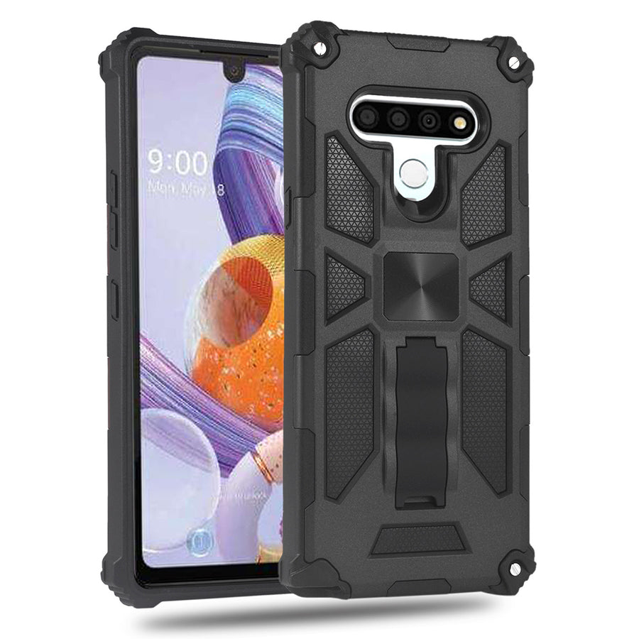 For LG Stylo 6 / LMQ730 Impact Protective Magnetic Car Mount Armor Kickstand Hybrid Case Cover Black Image 1