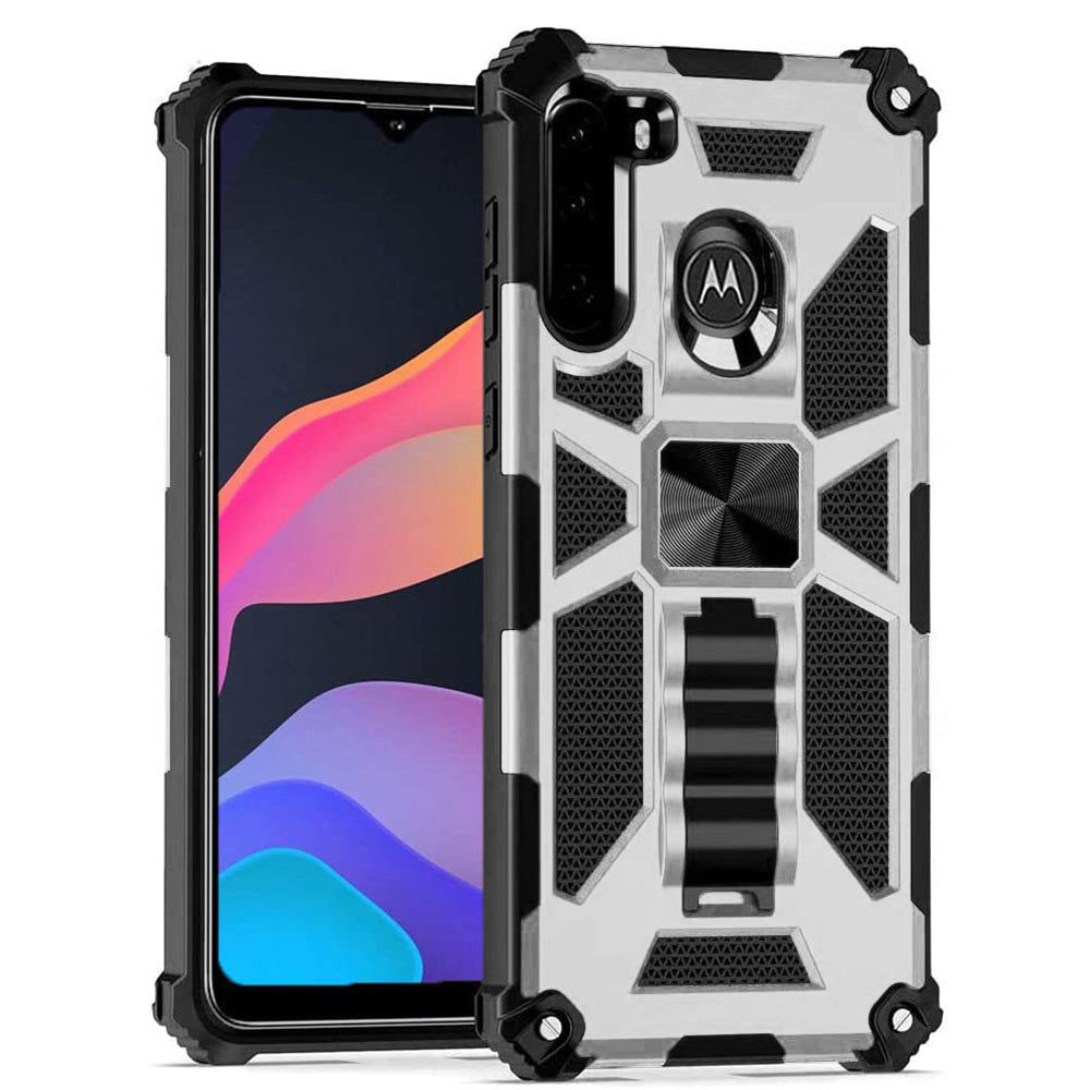 For Motorola Moto G8 / XT2045 Impact Protective Magnetic Car Mount Armor Kickstand Hybrid Case Cover Black Image 11