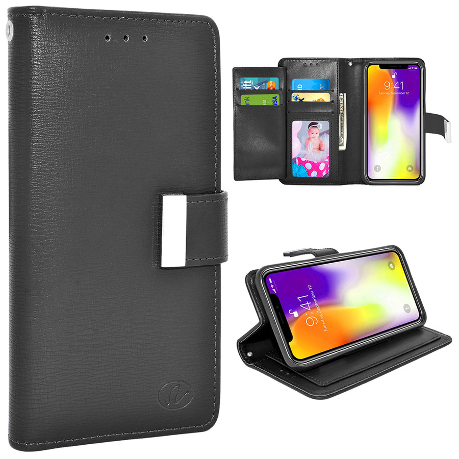 For Apple iPhone 12 Pro / iPhone 12 6.1 inch Double Flap Folio Leather Wallet Pouch Case Cover Black Image 1