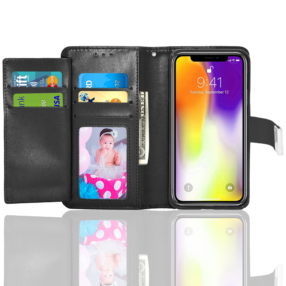 For Apple iPhone 12 Pro / iPhone 12 6.1 inch Double Flap Folio Leather Wallet Pouch Case Cover Black Image 2